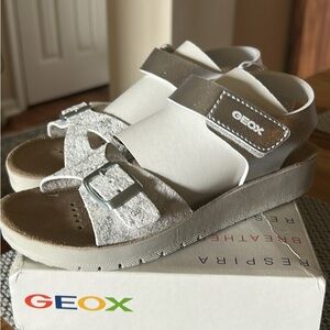 Geox White and Tan Buckle Sandals